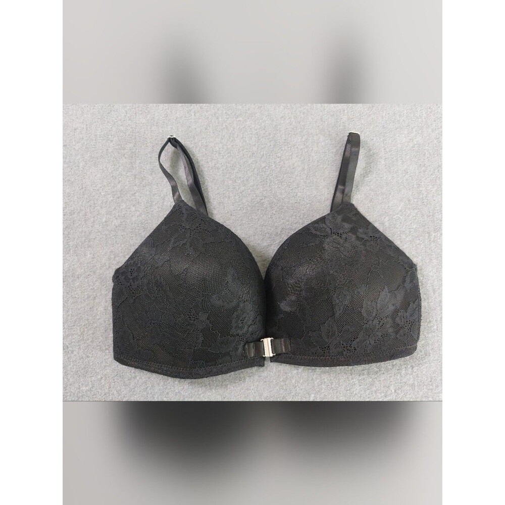 NWOT René Rofé Black Lace Front Closure Bra 34C